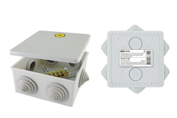 TDM Коробка уравнивания потенциалов (КУП) ОП 85х85х40 мм, шина 6х9, 8 групп, IP44, инд. штрихкод, SQ1401-1360