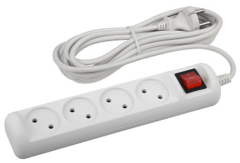 ЭРА Удлинитель электрический U-4s-3m-2x1 без заземления c выключателем 4 розетки 3м ПВС 2x1мм2 10А