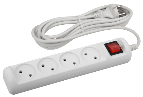 ЭРА Удлинитель электрический U-4s-3m-2x1 без заземления c выключателем 4 розетки 3м ПВС 2x1мм2 10А
