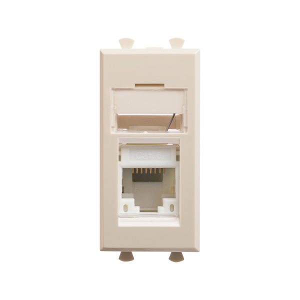 DKC Компьютерная розетка RJ-45 модульная, кат.6А, "Avanti", "Ванильная дымка", 1 модуль