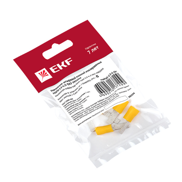 Купить EKF PROxima Наконечник штыревой плоский изолированный НШПИ 2.5-6.0 (уп 5шт) nshpi-2.5-6.0r