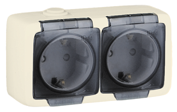 Hegel Альфа IP44 наруж Слоновая кость РА16-252-01 Розетка с/з двойная, со шторками, брызгозащищенная