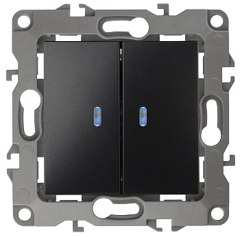 ЭРА 12-1105-05 Выключатель двойной с подсветкой, 10АХ-250В, IP20, 12, Антрацит