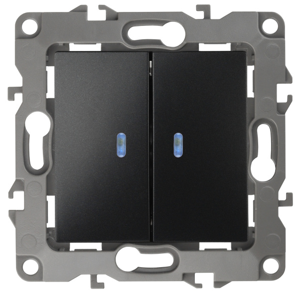ЭРА 12-1105-05 Выключатель двойной с подсветкой, 10АХ-250В, IP20, 12, Антрацит
