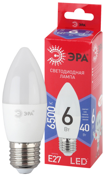 ЭРА LED B35-6W-865-E27 R (диод, свеча, 6Вт, хол, E27)