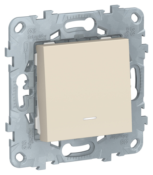 Купить SE Unica New Беж Выключатель 1-клавишный, кнопочный, с подсветкой, сх. 1а, 10A NU520644N