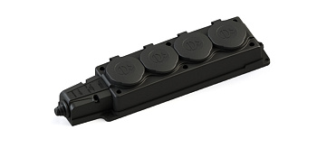 Systeme Electric MultiSet Черная Колодка 4х розетка 2К+З каучуковая 16А/250В IP44