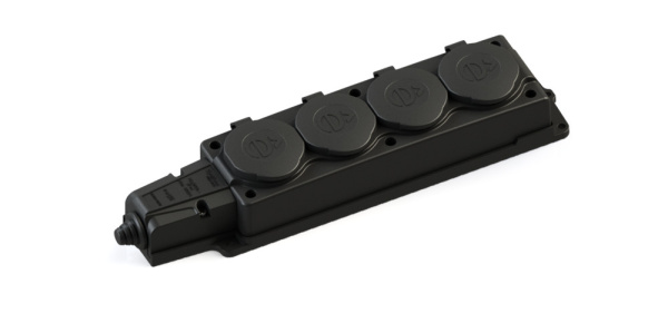 Systeme Electric MultiSet Черная Колодка 4х розетка 2К+З каучуковая 16А/250В IP44