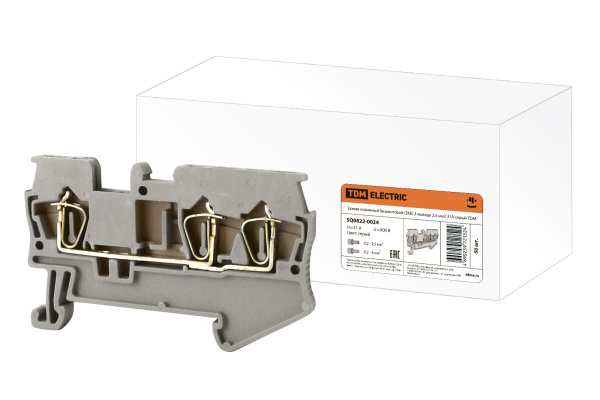TDM Зажим клеммный безвинтовой (ЗКБ) 3 вывода 2,5 мм2 31А серый SQ0822-0024