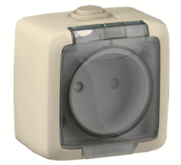 Hegel Альфа IP44 наруж Слоновая кость РА16-202-01 Розетка, со шторками, брызгозащищенная