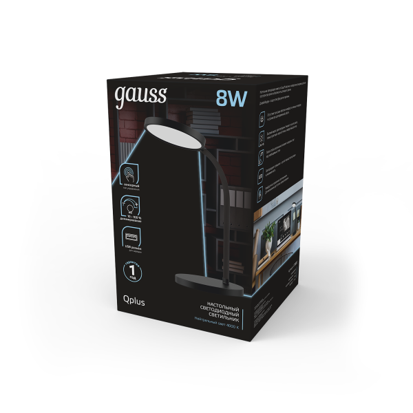 Купить Gauss Светильник настольный Qplus GTL503 8W 500lm 4000K 170-265V черный диммируемый USB LED 1/12 GT5032