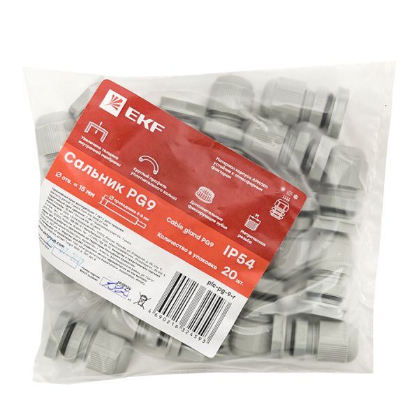 Купить EKF PROxima Сальник PG9 IP54 (20 шт) d отв. 15 мм / d провод. 4-8 мм