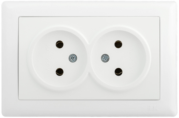 IEK РС20-1-0-ББ Розетка 2-ая без з/к 10А BOLERO белый ERB29-K01-10