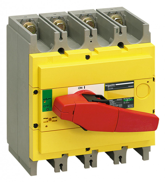SE Compact INS/INV Выключатель-разъединитель INS630 4P красная рукоятка/желтая панель 31135