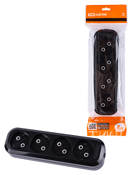 TDM Колодка розеточная 4 гнезда 2П б/з 10А 250В черная SQ1806-0111