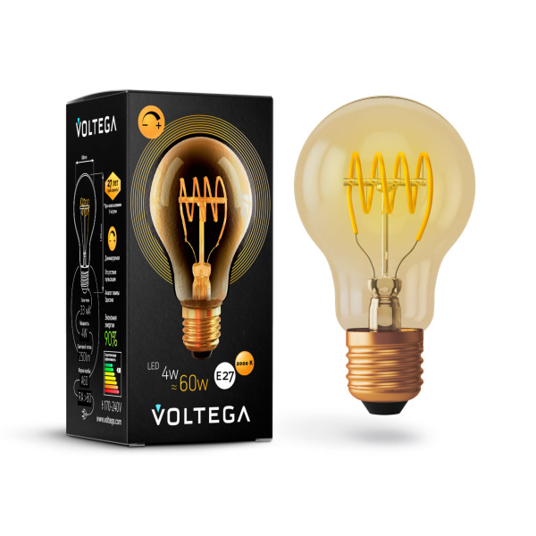 Voltega VG10-A60GE27warm4W-FB ЛОН диммируемый GOLD A60 E27 4W 2000K 7078