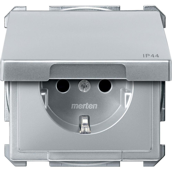 Купить SE Merten Aquadesign Алюминий Розетка Schuko с крышкой, с защитными шторками, IP44, винт. зажим MTN2414-4060