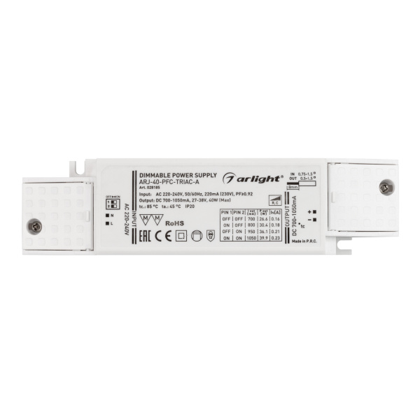 Купить Arlight Блок питания ARJ-40-PFC-TRIAC-A (40W, 700-1050mA) (IP20 Пластик, 5 лет) 028185