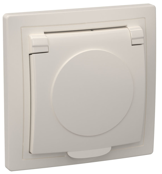 IEK KVARTA РСб10-3-ККм Розетка 1местн. c з/к с крышкой 16А (кремовый)