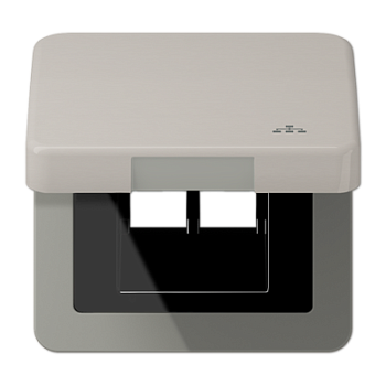 JUNG Накладка и крышка для двойных UAE розеток с символом "сеть" металл платина CD590KLLANPT