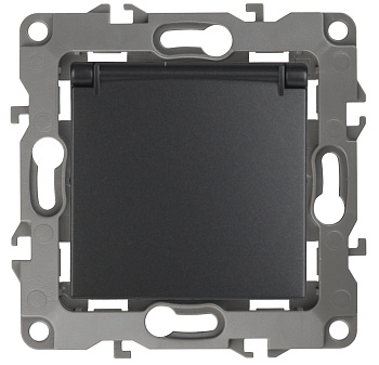 ЭРА 12-2103-05 Розетка 2P+E Schuko со шторками с крышкой, 16A-250В, IP20, 12, Антрацит