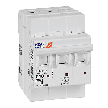КЭАЗ OptiDin BM63 Автоматический выключатель 3P 40А C 4,5кА AC (BM63-3C40-4,5-УХЛ3) 326816