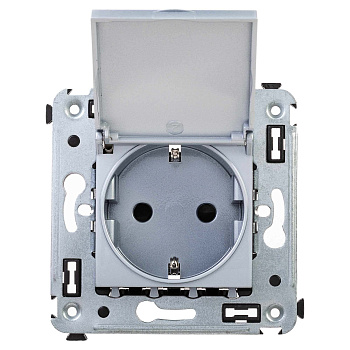 DKC Розетка с крышкой в стену, 2P+E, с з/ш, "Avanti", "Закаленная сталь"