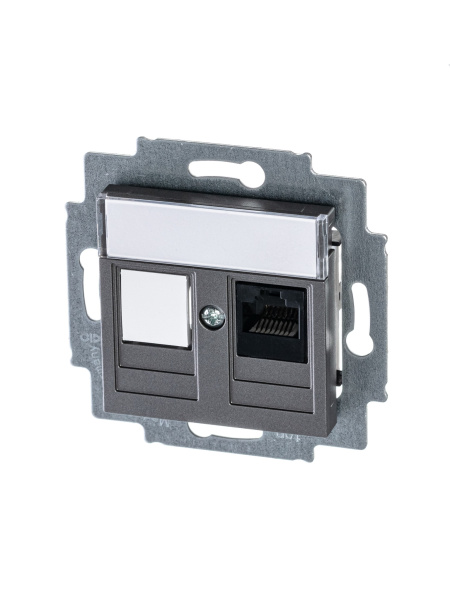 ABB EPJ Levit сталь / дымчатый чёрный Розетка компьютерная RJ45 кат,5e+заглуш,, сталь 2CHH295117A6069