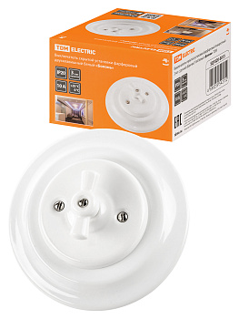 TDM Выключатель скрытой установки фарфоровый поворотный 2-кл. с ручкой (бантик) 10А белый «Болонь» SQ1820-0013