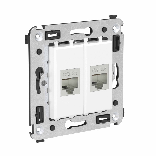 Купить DKC Компьютерная розетка RJ-45 без шторки в стену, кат.6А двойная экранированная, "Avanti", "Белое облако"