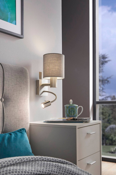 Купить Eglo Бра PASTERI cо светодиодной подсветкой для чтения, 1х40W (E27), 1х3,5W (LED), L150, H380, A195 96479