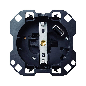 Simon 100 Розетка с заземлением и шторками Schuko 2Р+Е 16A 250В~ с з/у USB SmartCharge 2.1A 5В 10001432-039