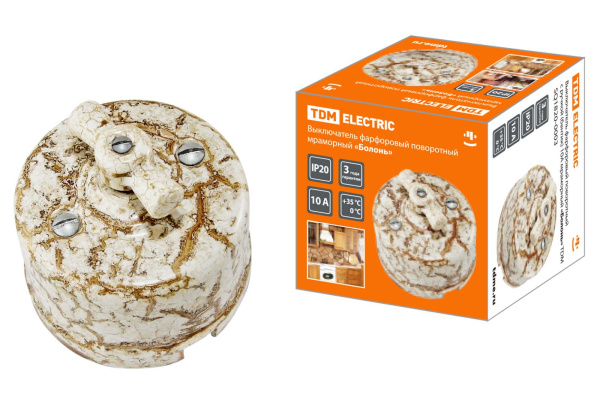 TDM Выключатель фарфоровый поворотный с ручкой (бантик) 10А мраморный «Болонь» SQ1820-0003