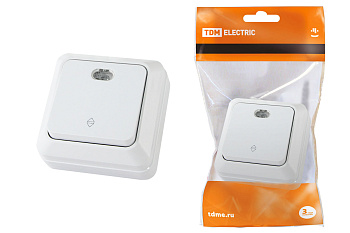 TDM Переключатель на 2 направления 1-кл. открытой установки с подсветкой IP20 10А, белый "Ладога" SQ1801-0011