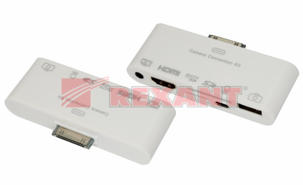 AV адаптер 6 в 1 для iPhone 4/4S на HDMI, USB, microSD, SD, 3.5 мм, microUSB Rexant 40-0103