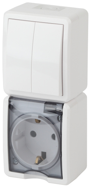 ЭРА 11-7408-01 Эксперт Белый Блок: Розетка с/з+выкл 2-кл ОУ IP54 верт.