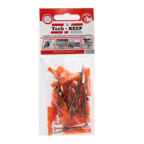 Купить Tech-Krep Саморез ШУж 4,0х70 пот. гол. + дюбель унив 6х52 (14 шт) - пакет 112940