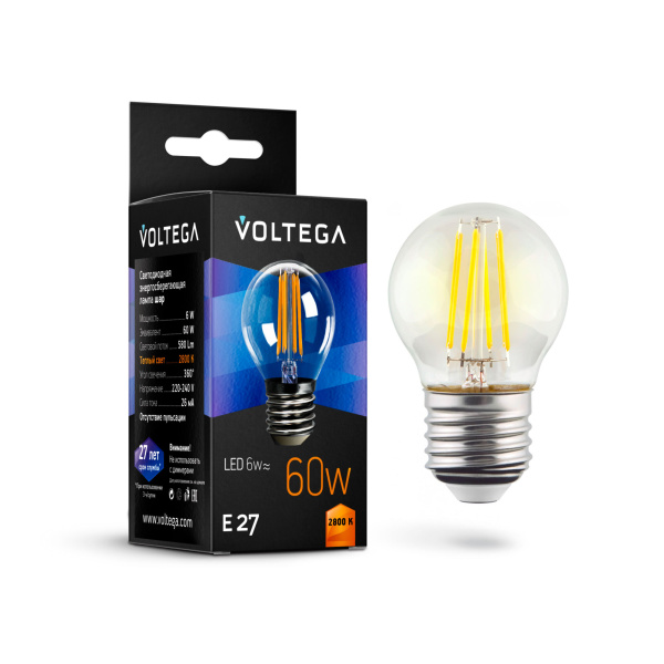 Voltega VG10-G1E27warm6W-F Шар Е27 2800К 6W 7023
