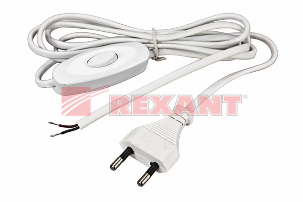 Купить Шнур сетевой 1.8М с выключателем без розетки 2.5A-220V белый Rexant 11-1115