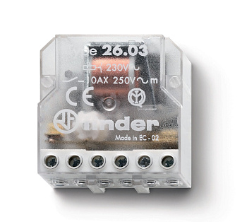 Finder Шаговое электромеханическое реле; 1NO+1NC 10А, 2 состояния; контакты AgNi; питание 230В АC; монтаж в коробке; степень защиты IP20 260382300000