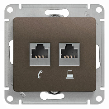 Systeme Electric Glossa Шоколад Мех Розетка 2-ая RJ11+RJ45, кат.5E