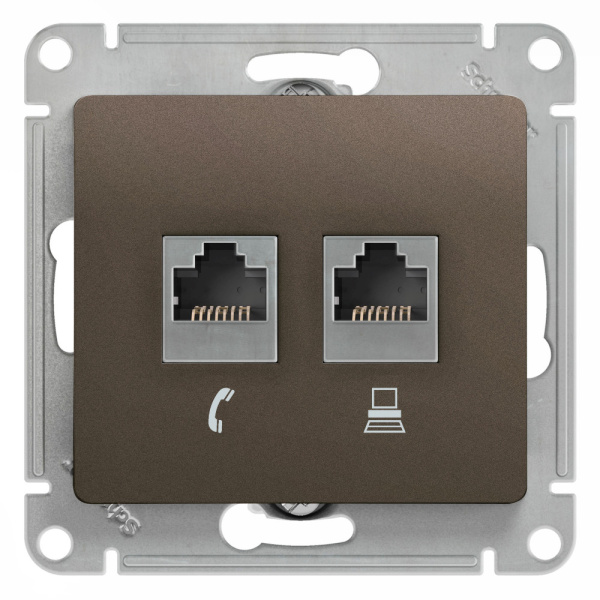 Systeme Electric Glossa Шоколад Мех Розетка 2-ая RJ11+RJ45, кат.5E