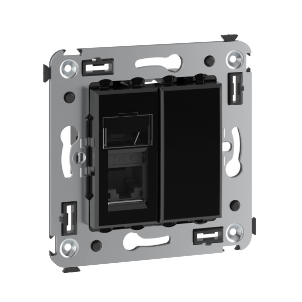 Купить DKC Компьютерная розетка RJ-45 в стену, кат.6 одинарная,"Avanti", "Черный квадрат"