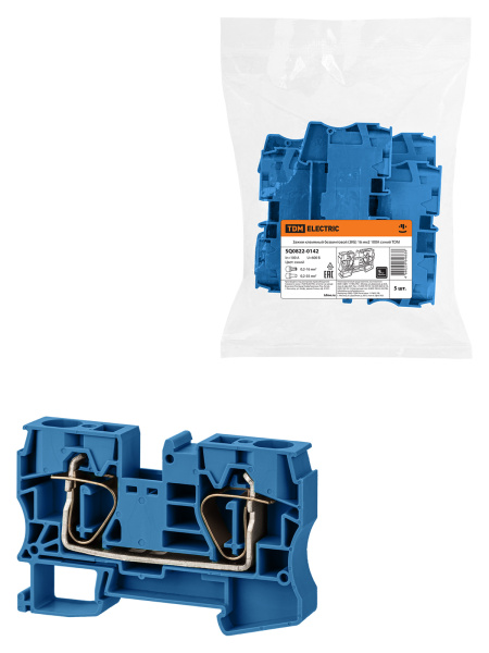 TDM Зажим клеммный безвинтовой (ЗКБ) 16мм2 100А синий SQ0822-0142