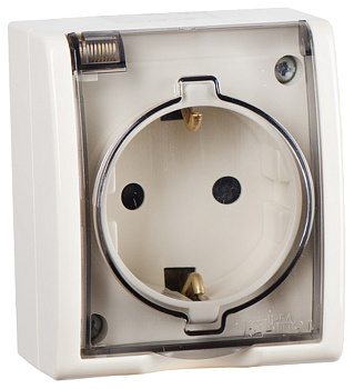 Simon 15 Aqua Бежевая Розетка 1-ая с/з с крышкой с защитными шторками наружная, IP54 1594432-031