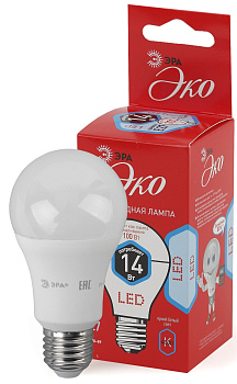 ЭРА Лампы СВЕТОДИОДНЫЕ ЭКО ECO LED A60-14W-840-E27 (диод, груша, 14Вт, нейтр, E27)
