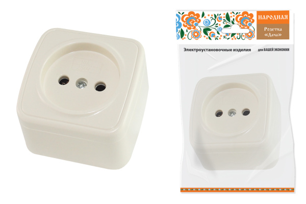 TDM Розетка 2П открытой установки IP20 10А, сл. кость "Дача" Народная SQ1824-0020