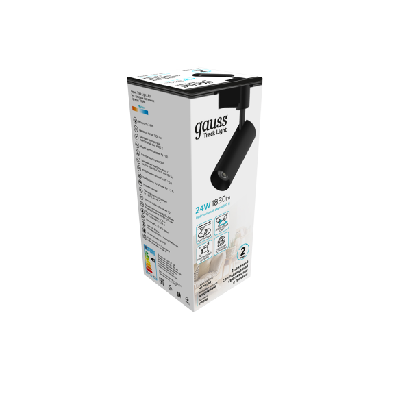 Купить Gauss Светильник трековый цилиндр 24W 1830lm 4000K 180-220V IP20 65*206мм черный линза 36º LED TR086