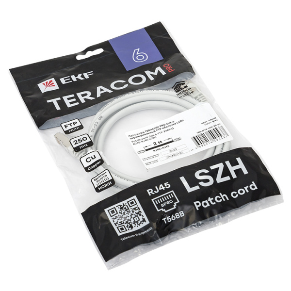 Купить EKF Патч-корд TERACOM PRO Cat.6 экранированный FTP оболочка LSZH серый (2,0м)