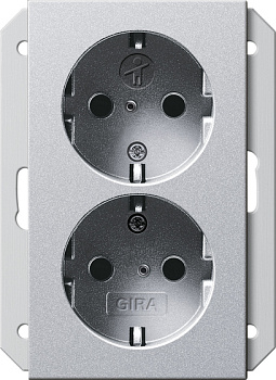 Gira Двойная розетка SCHUKO 16 A 250 В~ с затвором (shutter) и символом  для 1,5-местн. приборной коробки скрытого монтажа 273526